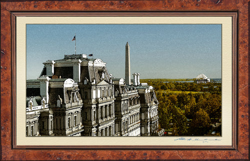 Old Executive Office Building, Washington Monument, Jefferson Memorial Watercolor Effect